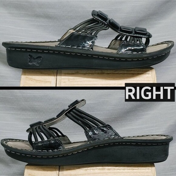 Alegria Black Leather Sandals Flip Flops - Picture 3 of 11